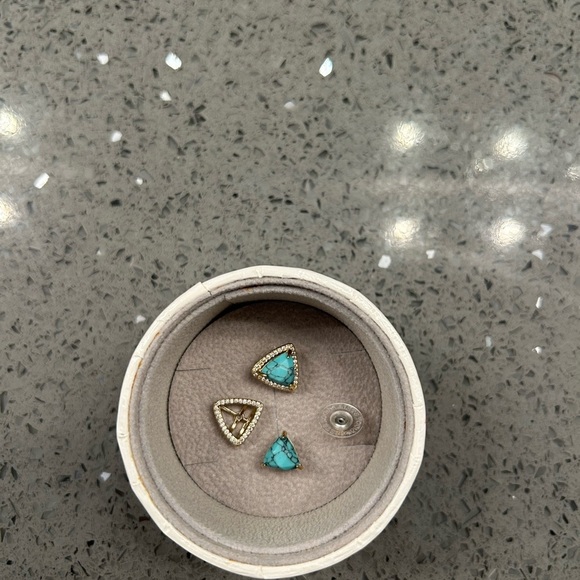 Elegant Turquoise and Gold Triangle Earrings - Picture 3 of 3